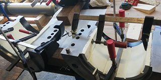 Thordon SXL bearings being bonded into the turbine guide bearing housings