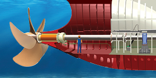 Arrangement for supporting propeller shaft and method of servicing per patents  CN109641644(B), EP3475165(B1), KR101979186(B1), under licence from Wärtsilä