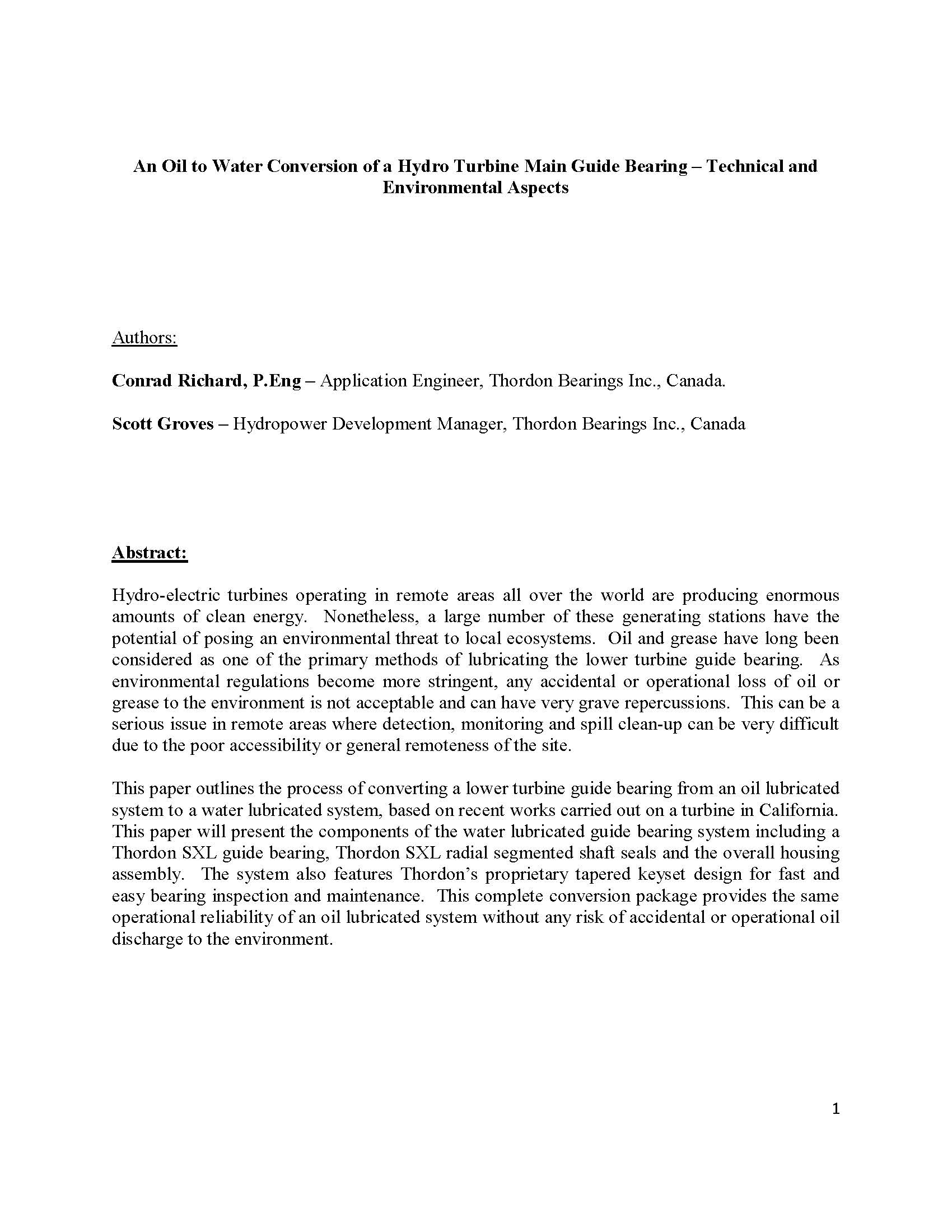 Cover - An Oil to Water Conversion of a Hydro Turbine Main Guide Bearing